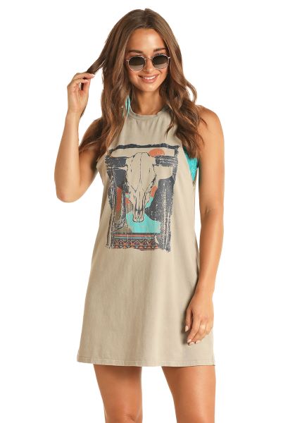 Rock and Roll Denim Grey Women's Graphic Tank Dress RRWRD0R17U