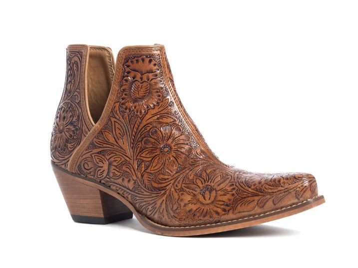Myra Caramel Dakota Charm Hand-Tooled Women's Western Booties S-10599