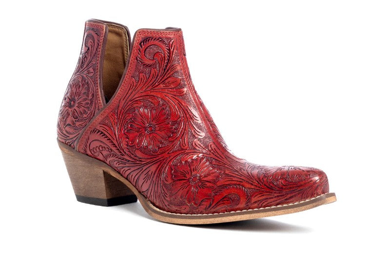 Myra Scarlet Red Western Moxie Hand-Tooled Women's Booties S-10605