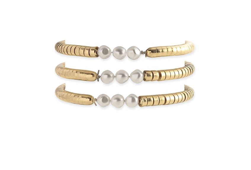 Myra Bag 'Of Gold and Pearls' 3 pc Stackable Bracelets S-11600