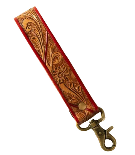 Myra Terracotta Saddle Canyon Pass Handtooled Leather Key Fob S-12154