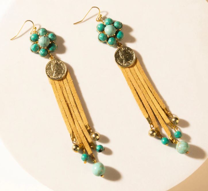 Myra Suede Sand Desert Concho Bloom Drop Earrings S-13456
