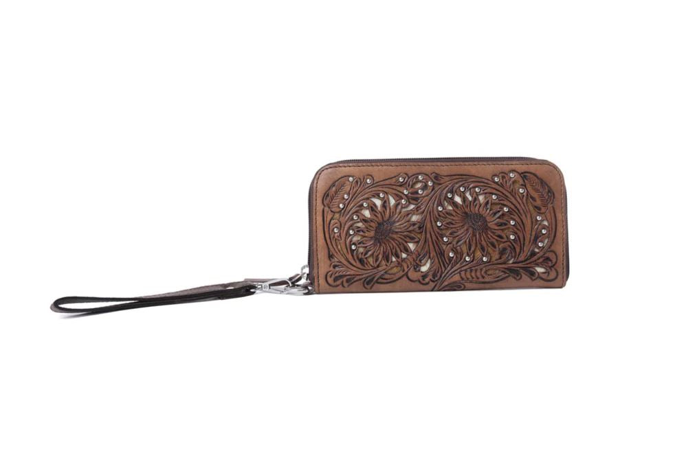 Myra Toffee Saddle Autumn Brook Handtooled Hairon Leather Women's Wallet S-14367
