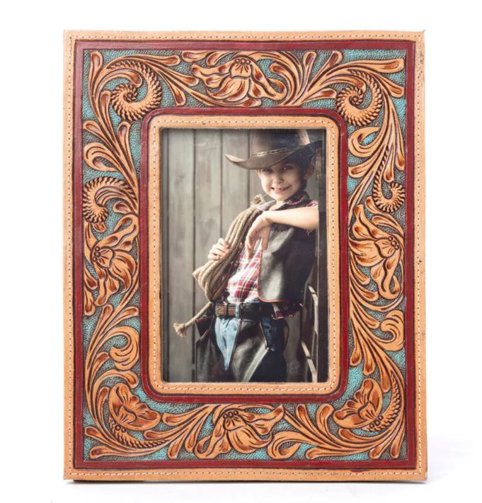 Myra Deep Mahogany Handtooled Leather Photo Frame S-14370