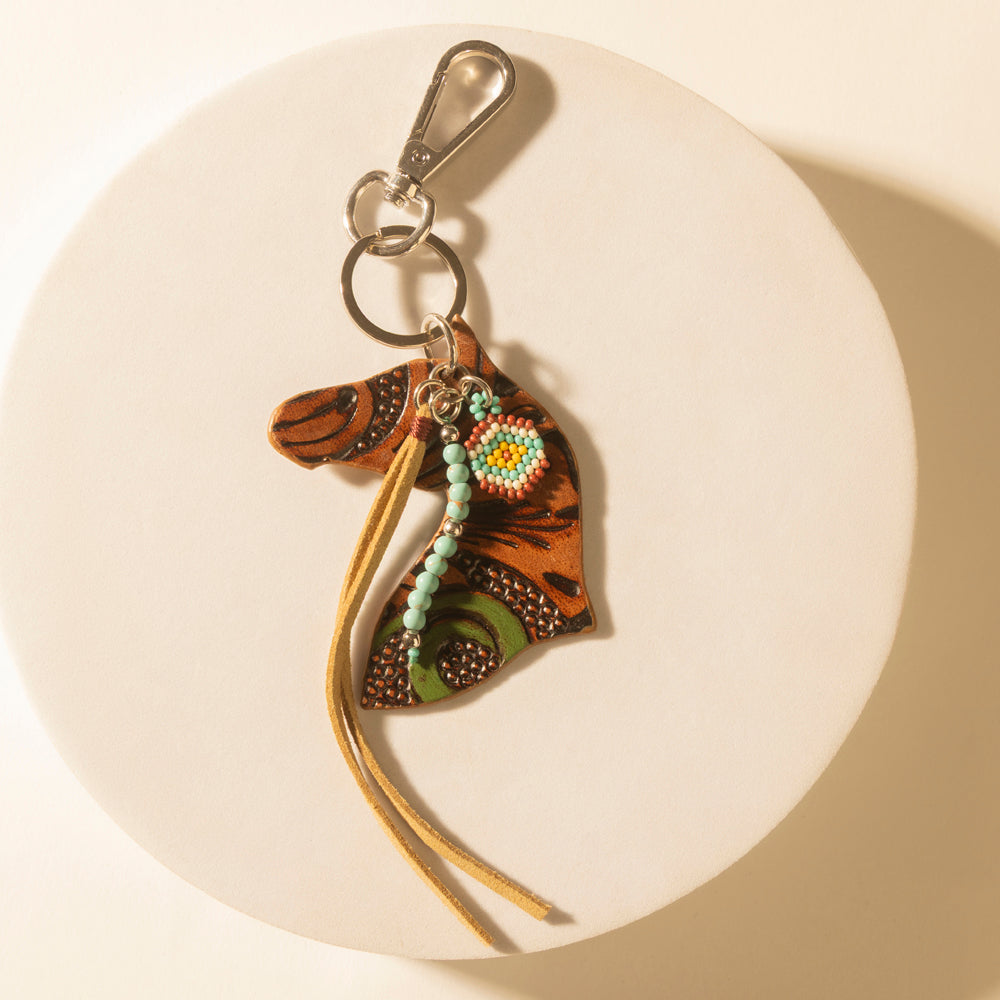 Myra Bags Amber Turquoise Western Star Horse Leather Key Fob S-14512