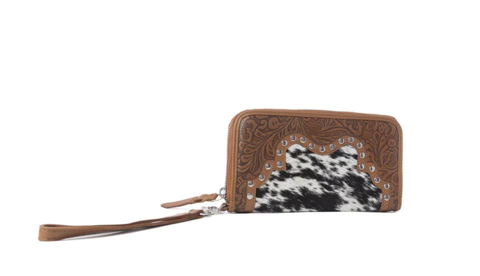Myra Bag Honey Snow Sunset Ridge Handtooled Hairon Leather Wallet S-14523