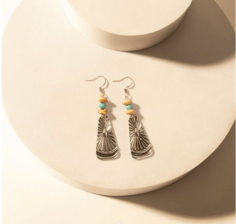 Myra Bag Sedona Sun Dangle Earrings with Turquoise Tooled Detail S-14756
