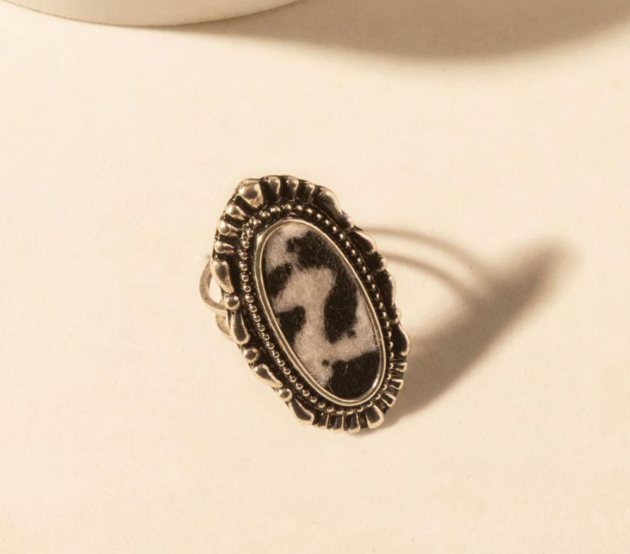 Myra Bag Outlaw Hide Statement Adjustable Ring with Hair-On Cowhide Detail S-14760