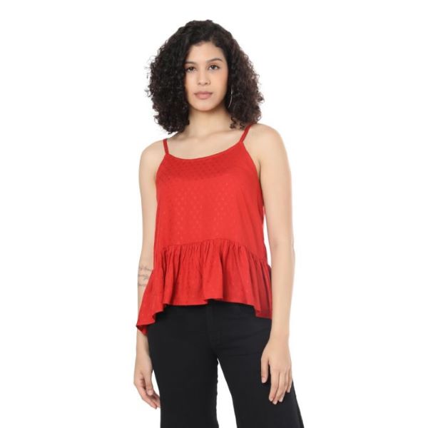 Myra Red Flush Ruffle Tank Top S-4235