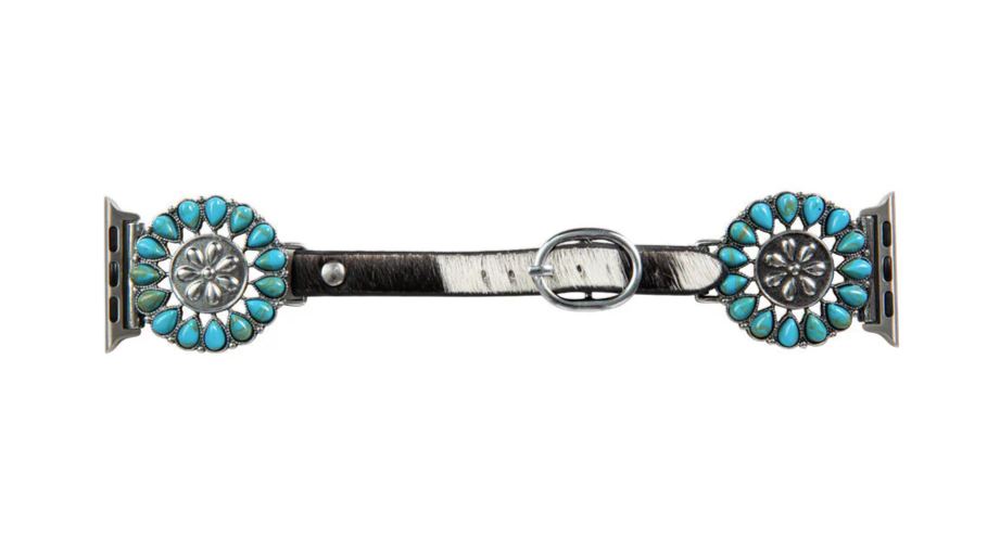 Myra Bag Black and White VIsta Dreams Hair-On Hide Women's Watch Band with Turquoise Accents S-7685