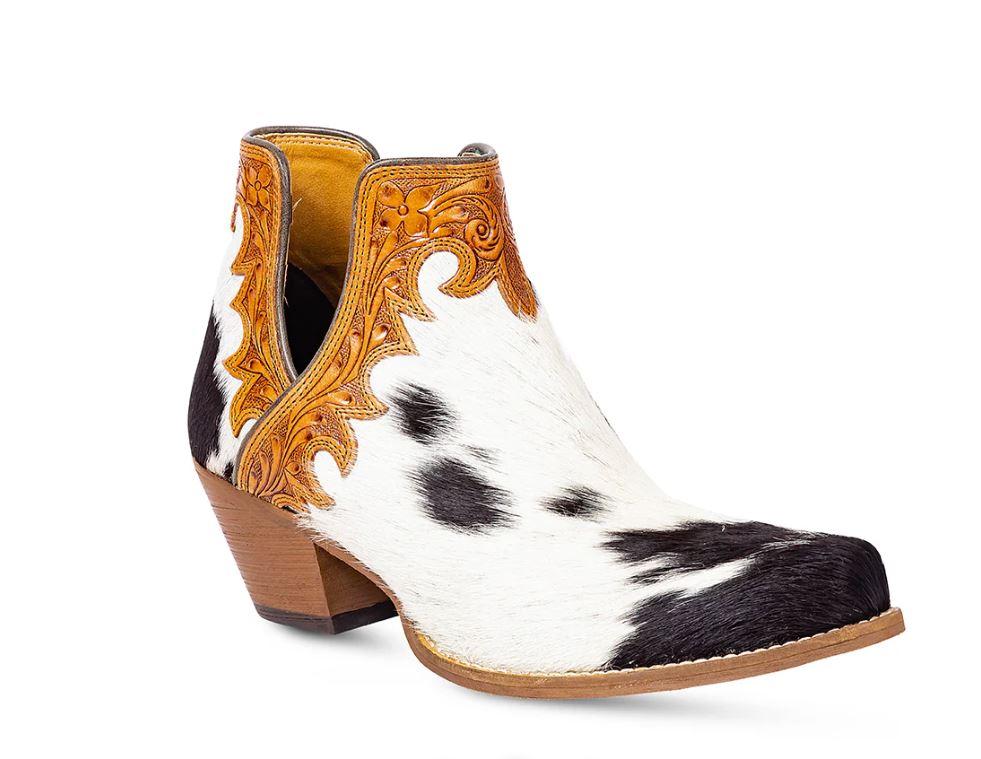 Myra Black and White Cassidy Trail Hair-On Hide Women's Western Booties S-9684