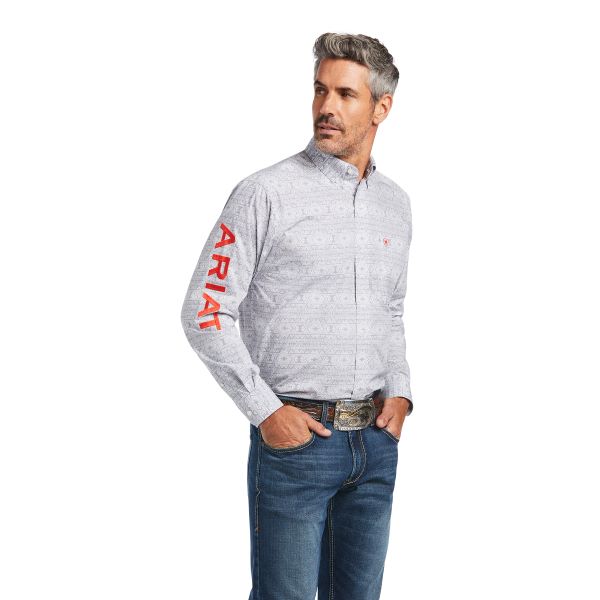 Ariat Sharkskin Grey with Orange Team Logo Mens Long Sleeve Shirt 10039731