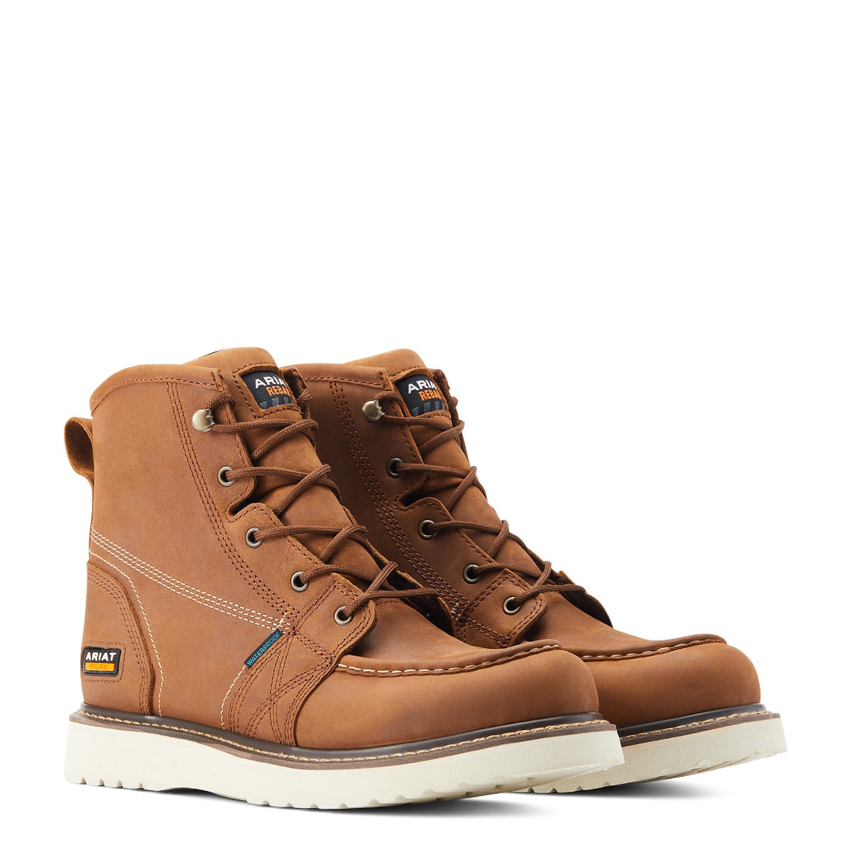 Ariat Aged Honey Men's Rebar Wedge Moc Toe 6 inch Waterproof Work Boot 10044539