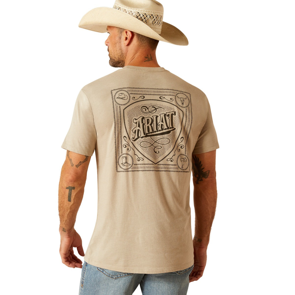 Ariat Khaki Heather Bandana Script Men's Short Sleeve T-Shirt 10051755