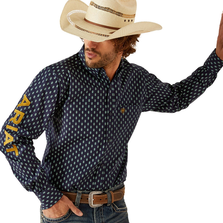 Ariat Navy/Gold Team Powell Men's Collared Fitted Longsleeve Button Fr