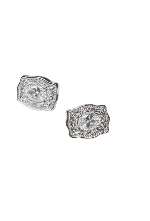 Spurwest Silver Aura Ultra Mini Belt Buckle Earrings S3010B-04