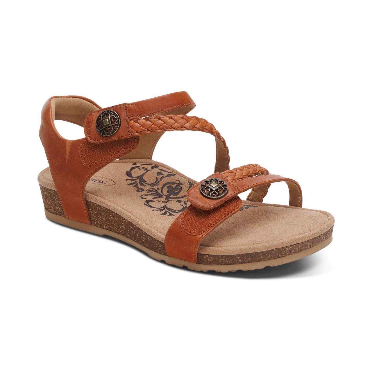 Aetrex Cognac Jillian Women's Braided Quarter Strap Sandals SC363