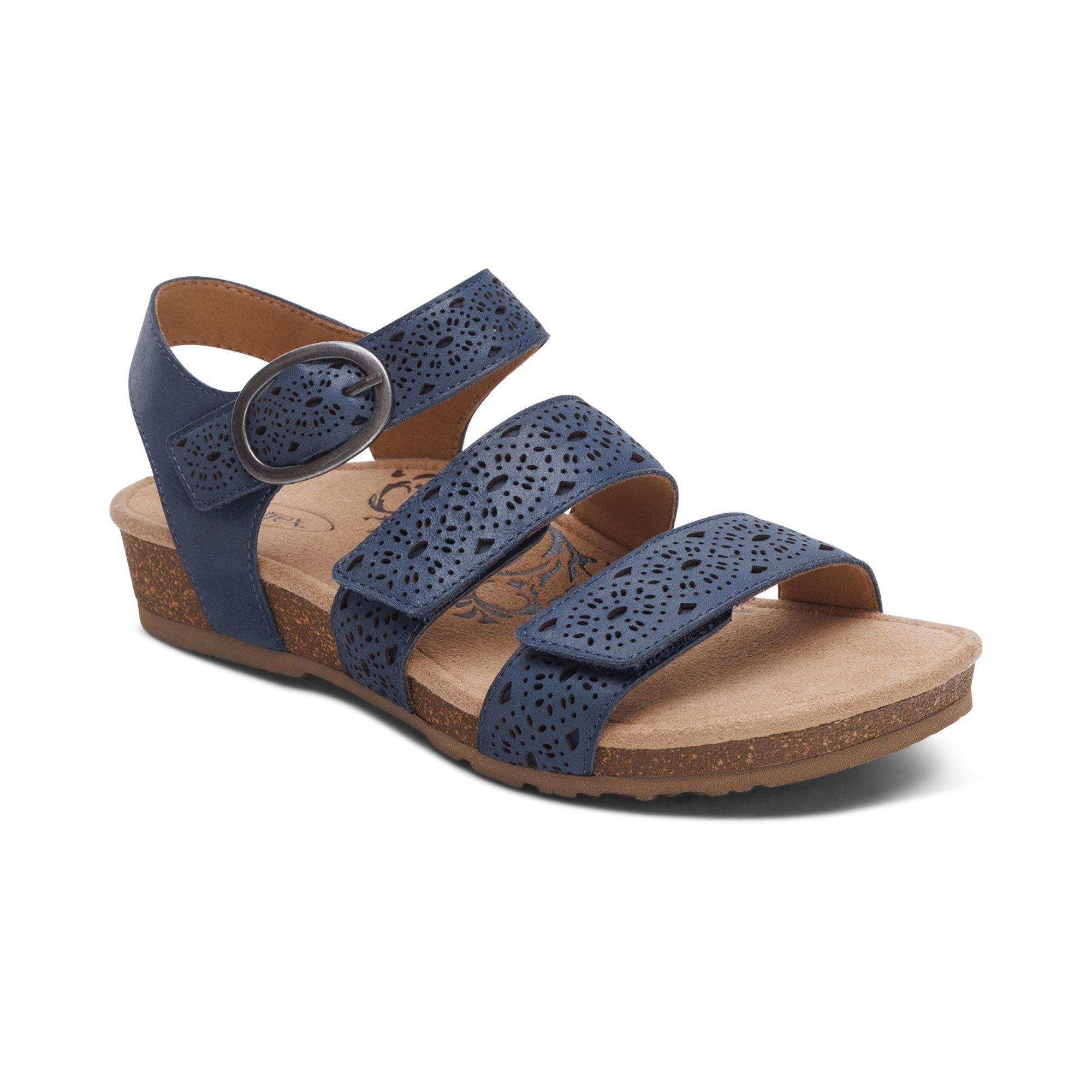 Aetrex Navy Cutout Lilly Women's Adjustable Quarter Strap Sandals SC571