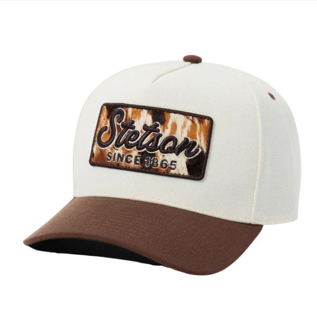 Stetson Cream/Brown Cowhide Patch Trucker Cap SCSCAF-000452
