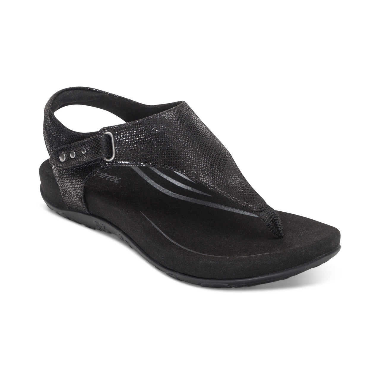 Aetrex Black Ellie Women's Adjustable Quarter Strap Thong Sandals SE650
