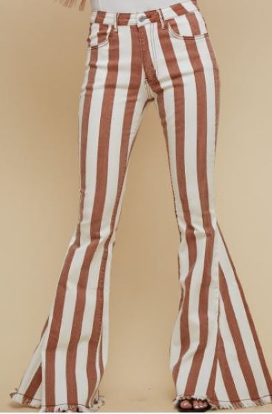 Saints and Hearts Rust Stripe Flare Jeans for Women SIP6106C-RUST