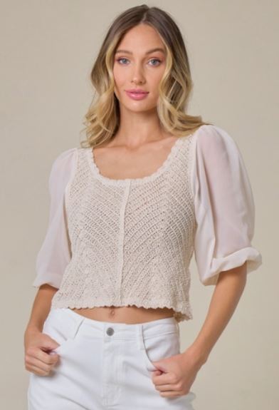 Saints & Hearts Natural Crochet Chiffon Top SIT3547A