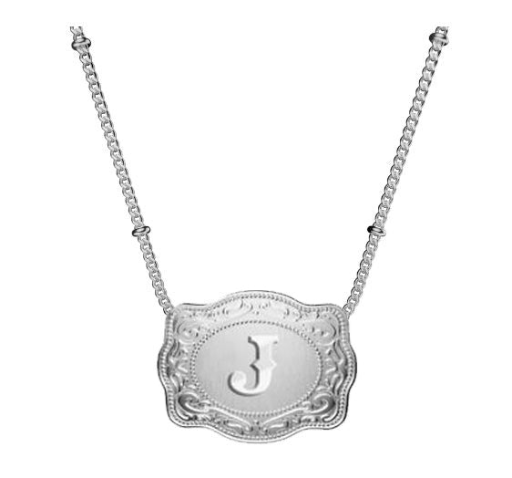 SpurWest Initial J Mini Belt Buckle Necklace SLV-BC-J