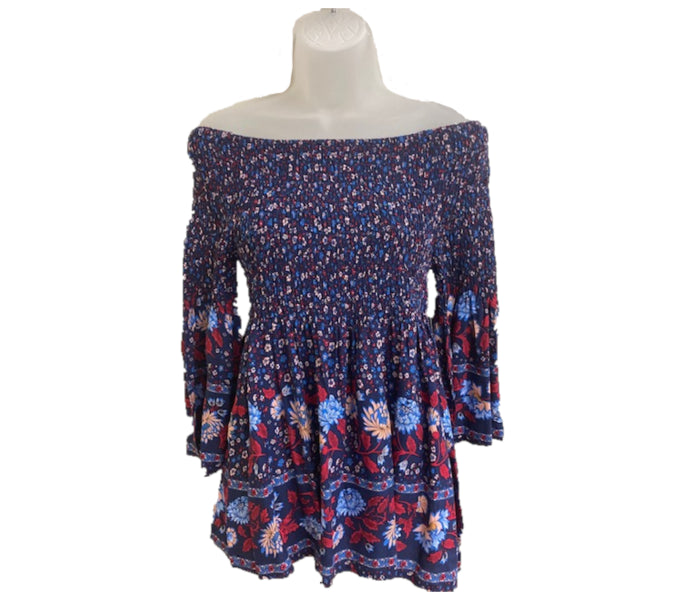 Ana & Rose Navy Floral Print Flutter Sleeve Womens Top in Curvy Sizes SST19-047203-2P