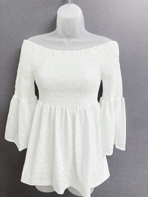 Ana & Rose White Smocked Womens Top SST21-601-109-7