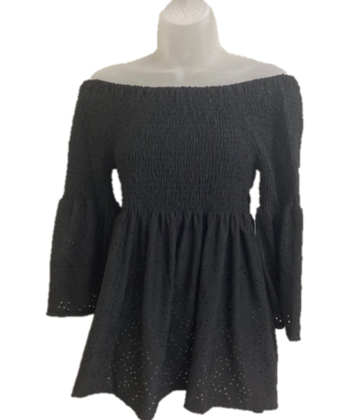 Ana & Rose Black Smocked Eyelet Top SST21-601-109-8