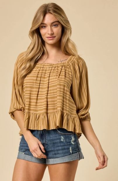 Saints & Hearts Mustard Stripe Square Neck Top ST3413H
