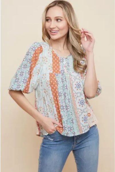 Saints and Hearts Multi Color Women's Peasant Top ST3479A