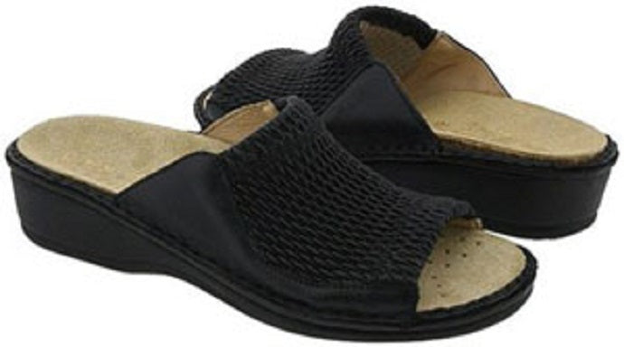 Stretch Black Removable Footbed Comfort Slide La Plume Womens Sandals