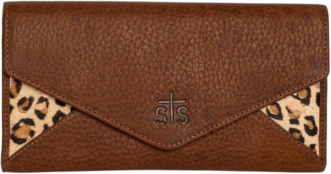 STS Ranchwear Leopard Print/Brown Great Plains Flap Women's Leather Wallet STS61668
