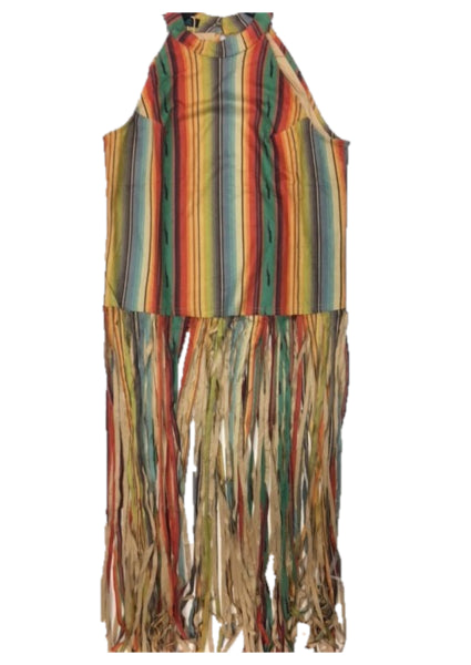 Fashion Express Multicolored Womens Serape Halter Top with Fringe T1058