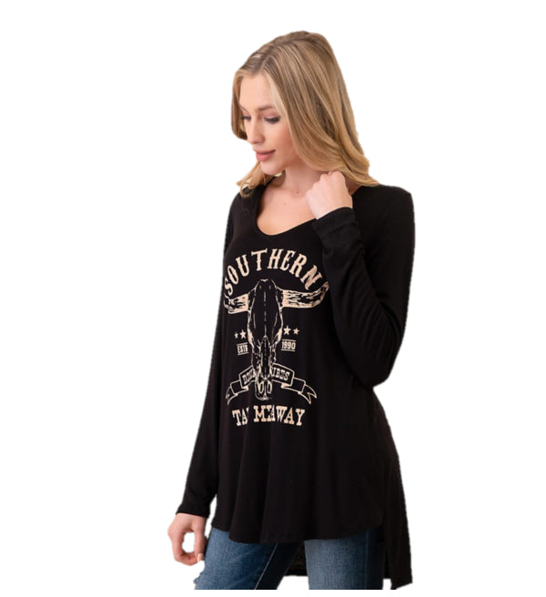 Vision Apparel Black Longhorn Long Sleeve Womens Knit Tunic T4231