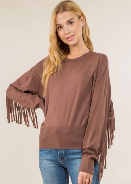 Vision Apparel Brown Fringe Womens Western Sweater T9390-BRN