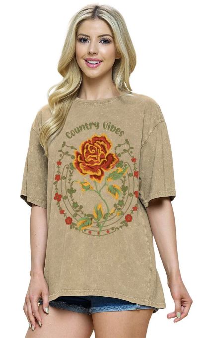 Zutter Mocha Country Vibes 'Puff' Rose Women's Short Sleeve T-Shirt T9478-2577-M