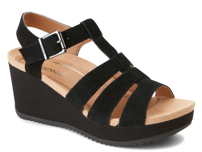 Vionic Black Tawny Womens Platform Comfort Wedges TAWNY