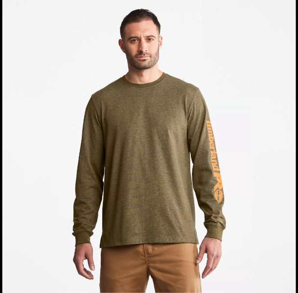 Timberland Burnt Olive Heather Pro Base Plate Longsleeve Wicking Men's T-Shirt TB0A1HRV369