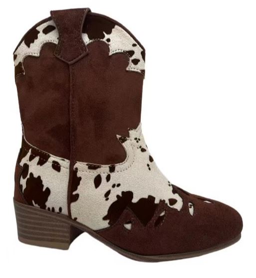 Mia Shoes Brown/White Cow Kids Western Boots TGK933