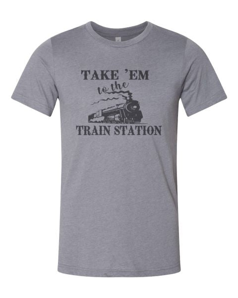 Rockledge Design Co. Heather Grey Train Station Tee Shirt TRAIN-HTHRSTORM