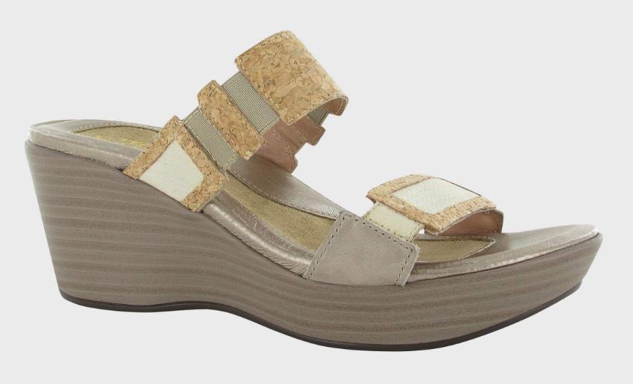 Naot Gold Threads Leather/Cork Leather Treasure Impluse Womens Wedge Sandals