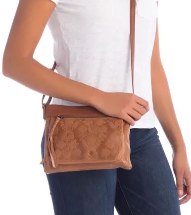 the sak tobacco floral embossed The Sak Tobacco Floral Embossed Tooled Leather Crossbody Bag TS108039T