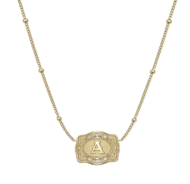 Spurwest Gold Ultra Mini Belt Buckle Necklace Initial A U-NK-GLD-BC-A