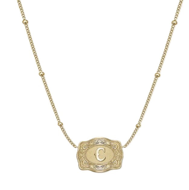 Spurwest Gold Ultra Mini Belt Buckle Necklace Initial C U-NK-GLD-BC-C