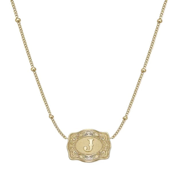Spurwest Gold Ultra Mini Belt Buckle Initial J Necklace U-NK-GLD-BC-J