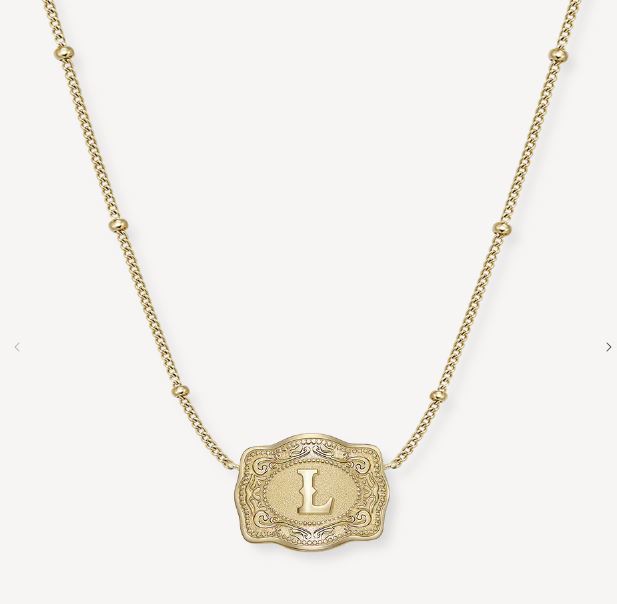 Spurwest Gold Ultra Mini Belt Buckle Necklace Initial L U-NK-GLD-BC-L