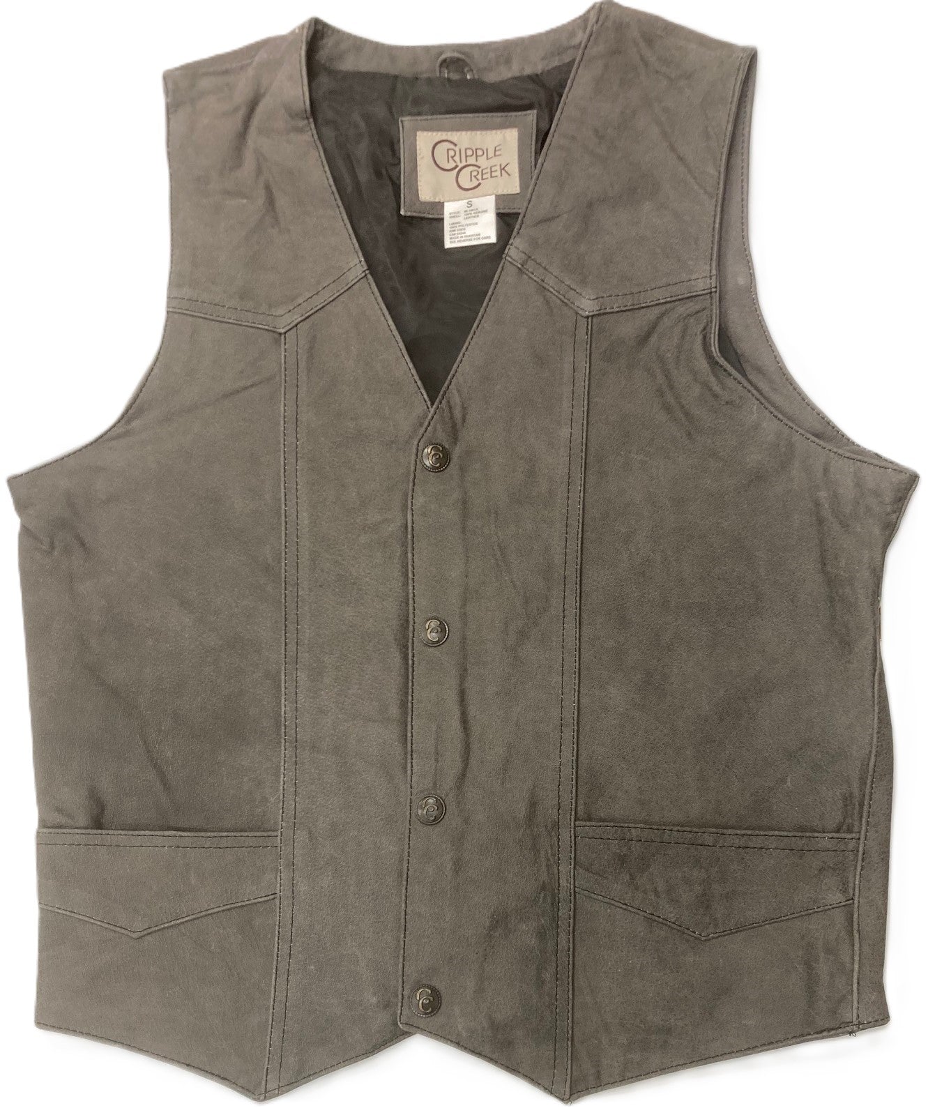 Cripple Creek Vintage Grey Men's Snap Front Leather Vest ML3061A-98