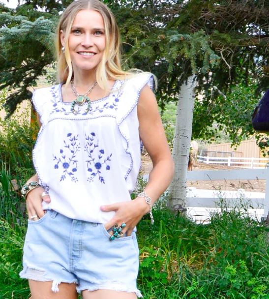 Cotton & Rye White/Navy The Forget Me Knot Peasant Top W112-122-100